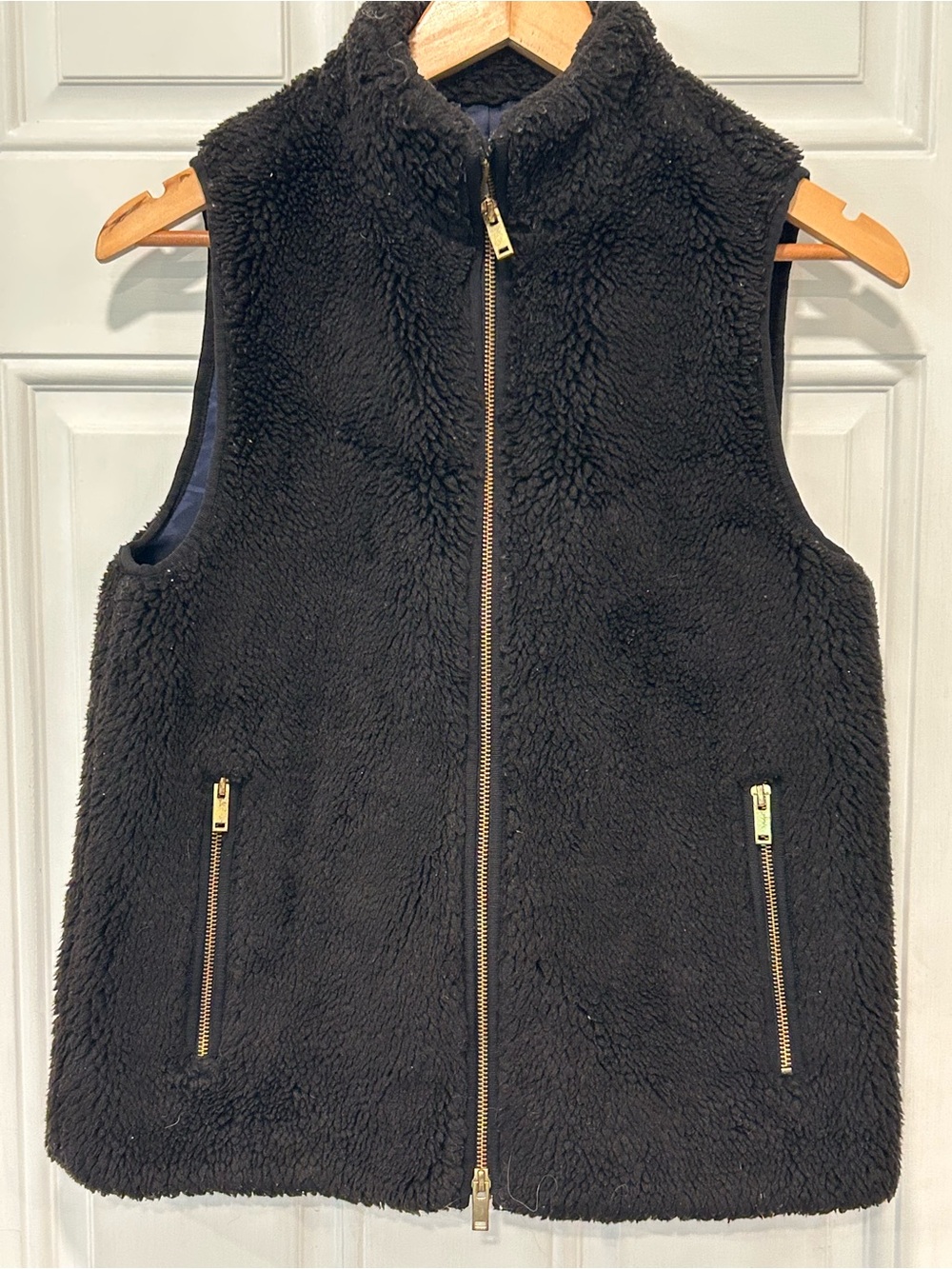 J.Crew Black Faux Fur Teddy Sherpa Fleece Excursion Vest 2-Way Zip - Size XS